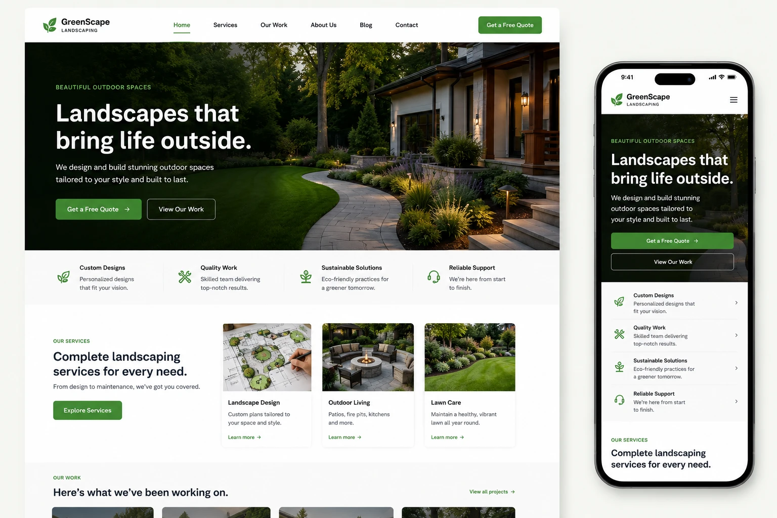 Site profissional de empresa de paisagismo projetado para gerar pedidos de orcamento, ligacoes e leads qualificados