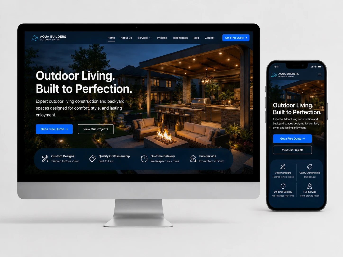 Site profissional de empresa de outdoor living projetado para gerar consultas, pedidos de orcamento e novas oportunidades de projeto